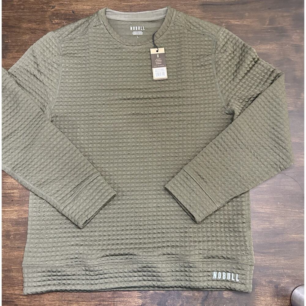 NWT Nobull Sweatshirt Mens Quilted Pullover Waffle Crewneck ARMY Large L